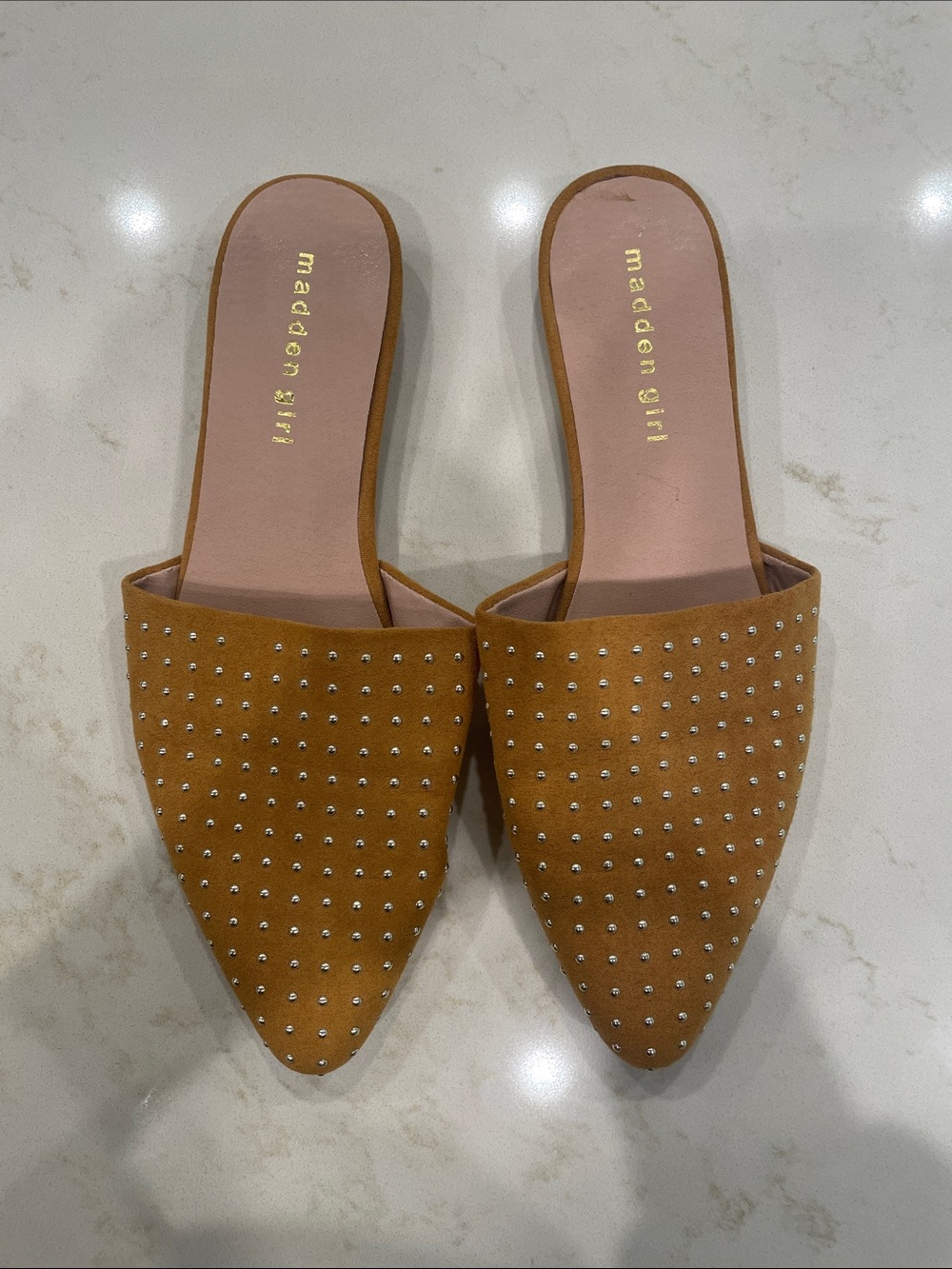 Madden Girl Women's Mustard Studded Pointed Mule